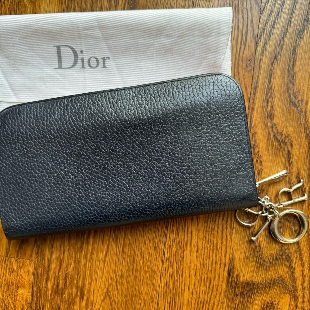 Christian Dior Navy Zip Around Wallet (w/ COA)